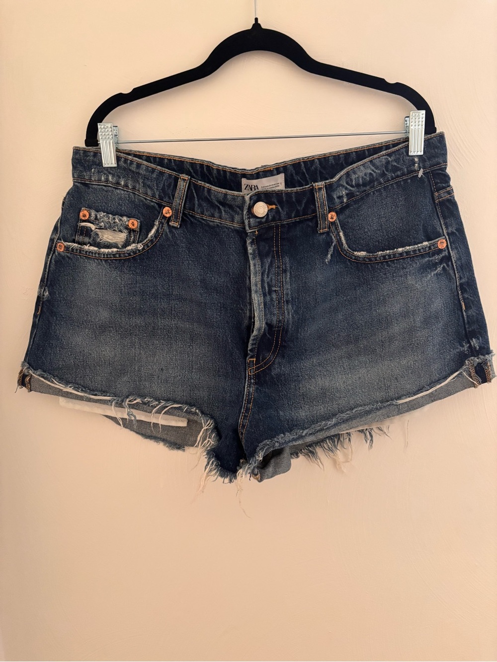 Zara Indigo Distressed Denim Cutoff Shorts